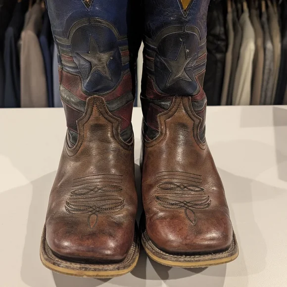 Tin Haul Justice American Brown Western Cowboy Boots Men's 9.5 Captain America - Picture 2 of 16